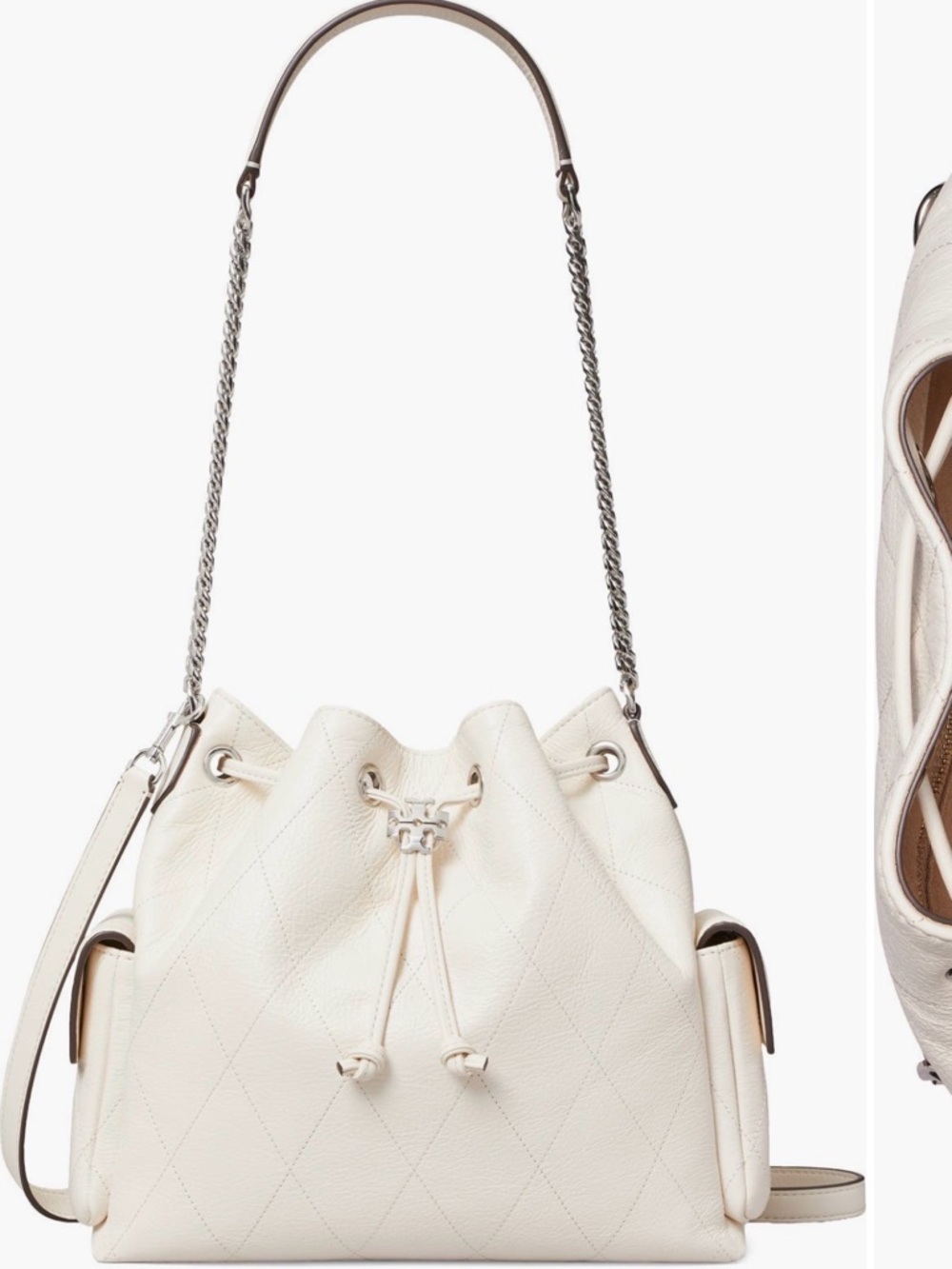 NWT Tory Burch Cream Quilted Drawstring Shoulder Bag